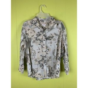 Liz & Co Women’s Shirt Floral White Multicolor Size L Long Sleeve Button Up